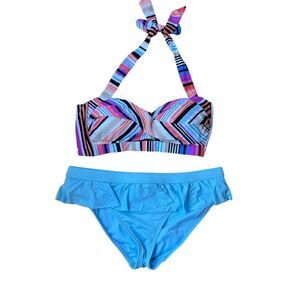 New Reaction Kenneth Cole Two Piece Bikini Set Small Colorful Chevron Print